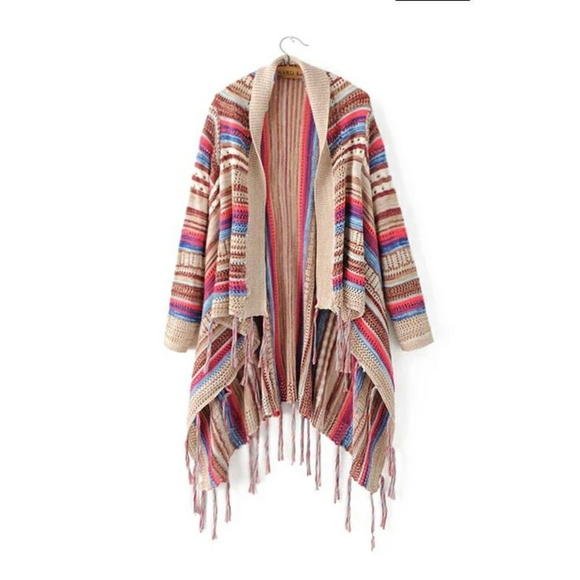 Vintage Sweaters - Bohemian Waterfall Cardigan Wool Boho Sweater 70s